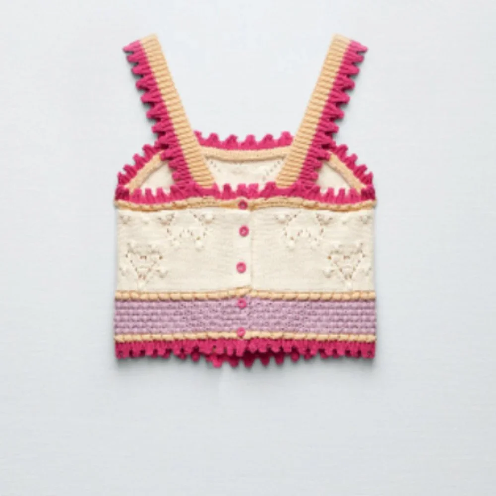 zara knitted top with hearts pink beige cropped top size small nwt - Picture 1 of 7